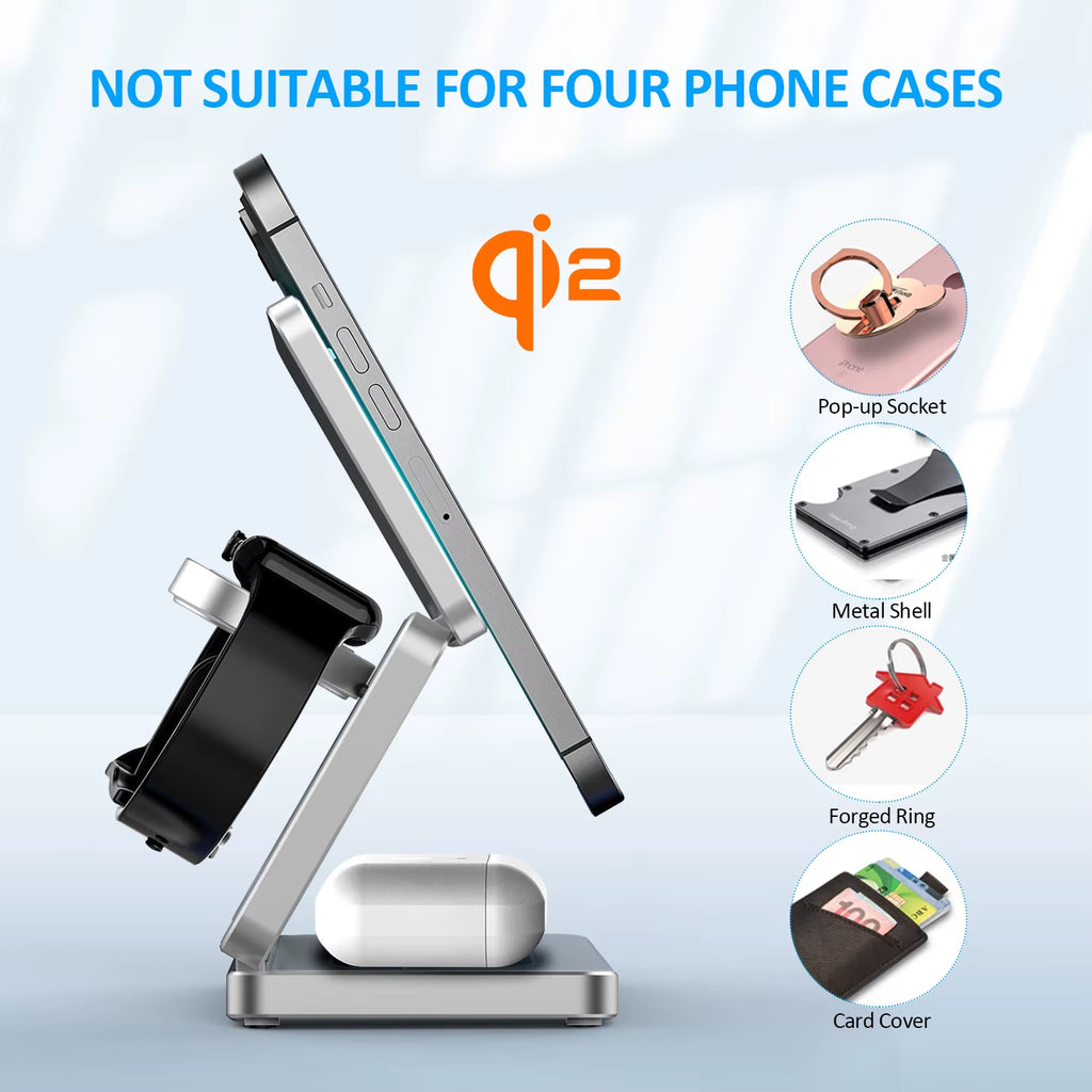 Qi2/Qi1 3 in 1 15W Magnetic Wireless Charger for Iphone 17 16 15 Fast Charging Folding for Apple Watch Airpods Wireless Charger