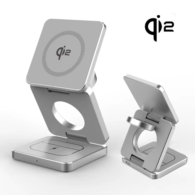 Qi2/Qi1 3 in 1 15W Magnetic Wireless Charger for Iphone 17 16 15 Fast Charging Folding for Apple Watch Airpods Wireless Charger